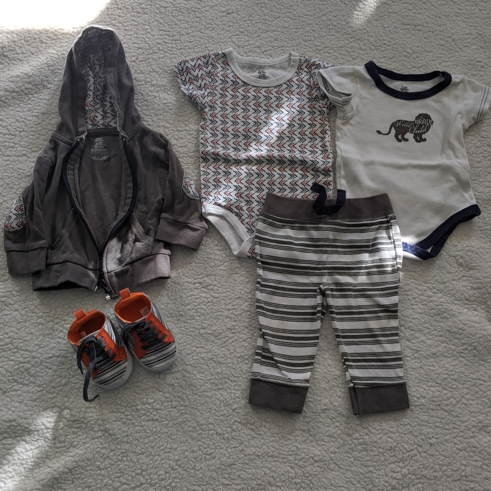 Yoga Sprout 2 onesie, pants, jacket and sneakers
